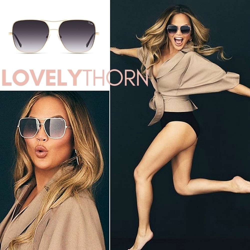 QUAY // ltd ed chrissy teigen collab gold frame smoke lens navigator sunglasses